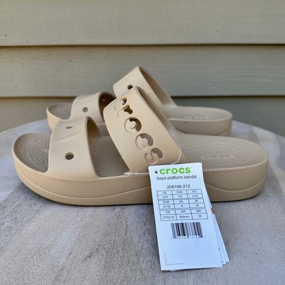 Crocs Baya Platform Womens Double Strap Slides Size 10 Chai Tan Beige Sandal New - Picture 4 of 13
